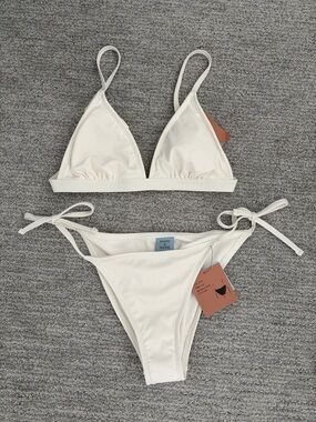 Shade & Shore Cream Triangle Tie-Side Bikini Set